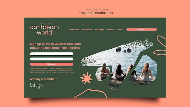 Modello di progettazione della pagina di destinazione di destinazione tropicale