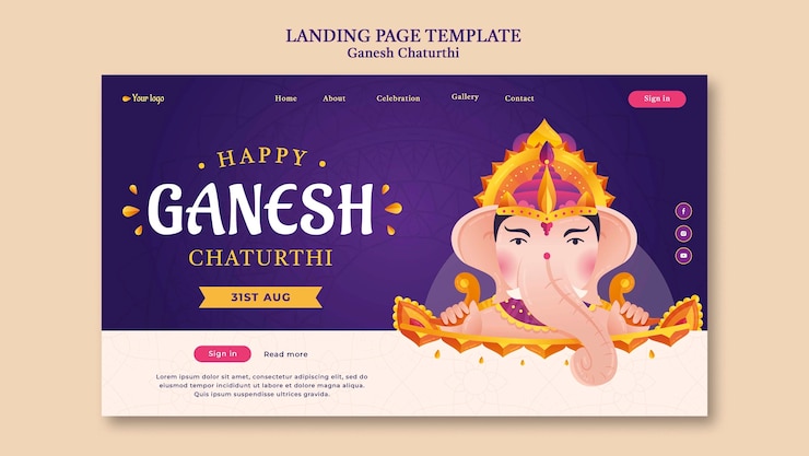 PSD gratuito modello di progettazione della pagina di destinazione di ganesh chaturthi
