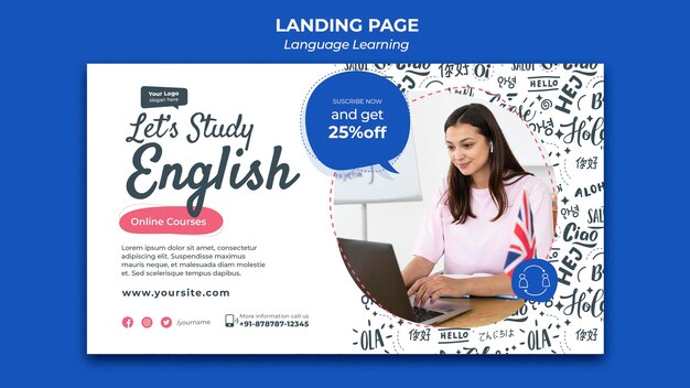 Modello di progettazione della pagina di destinazione per l'apprendimento delle lingue