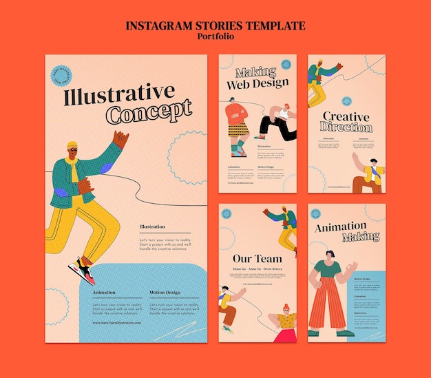 Modello di progettazione della storia del portfolio insta
