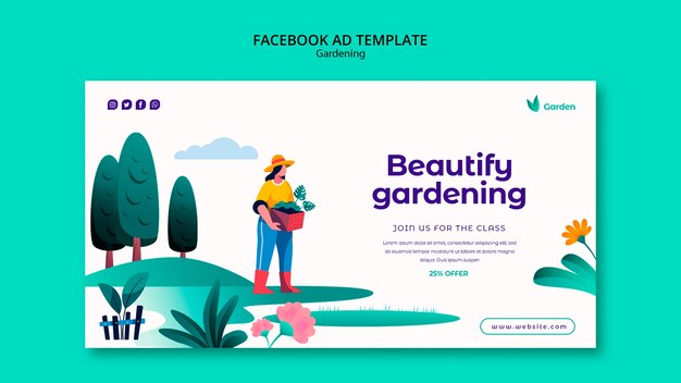Modello di progettazione di annunci facebook di giardinaggio