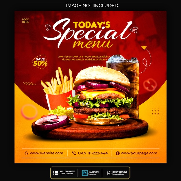Modello di progettazione di banner per la promozione alimentare sui social media e Instagram