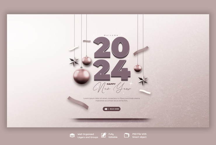 PSD gratuito modello di progettazione di banner web per la celebrazione del capodanno 2024