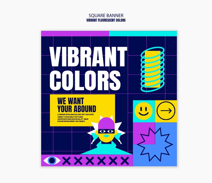 PSD gratuito modello di progettazione di colori fluorescenti vibranti
