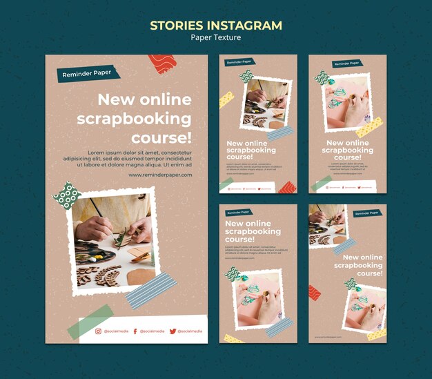 Modello di progettazione di negozi di instagram di texture di carta