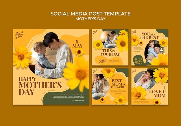 Modello di progettazione di post di instagram per la festa della mamma realistico