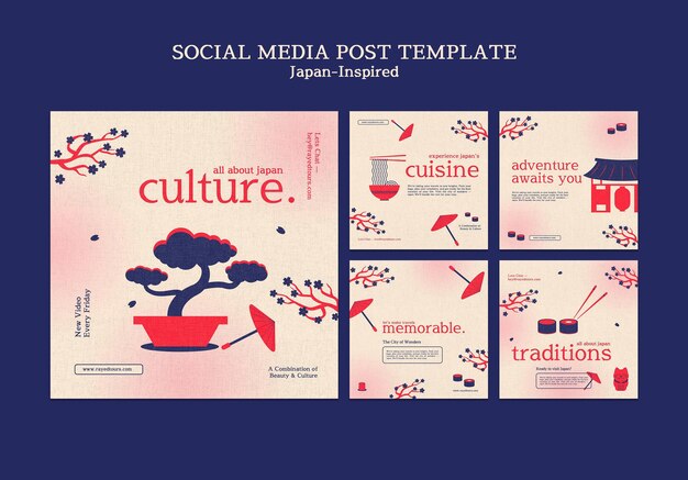 Modello di progettazione di post sui social media ispirato al Giappone