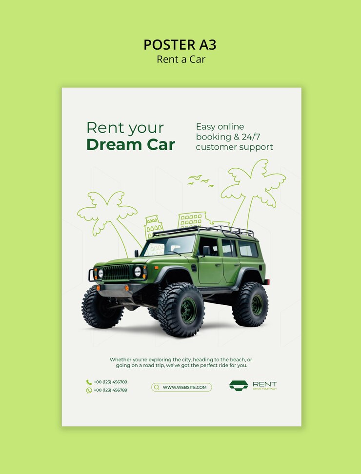 PSD gratuito modello di progettazione di un poster di noleggio di auto