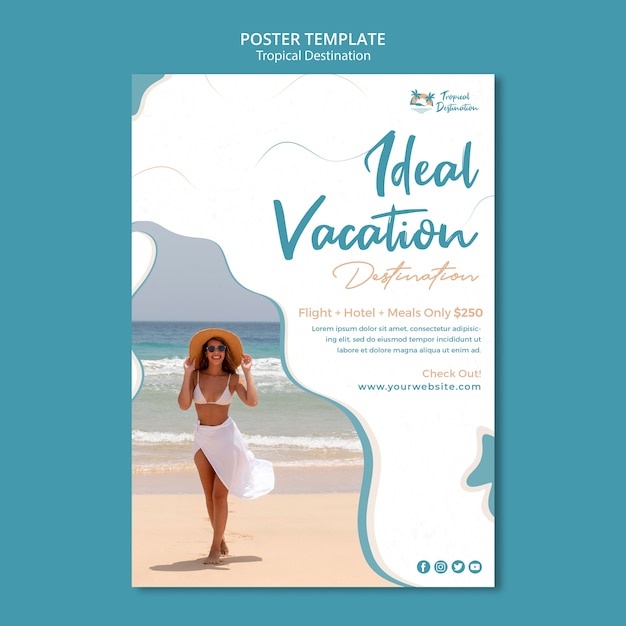 Modello di progettazione poster destinazione tropicale design piatto