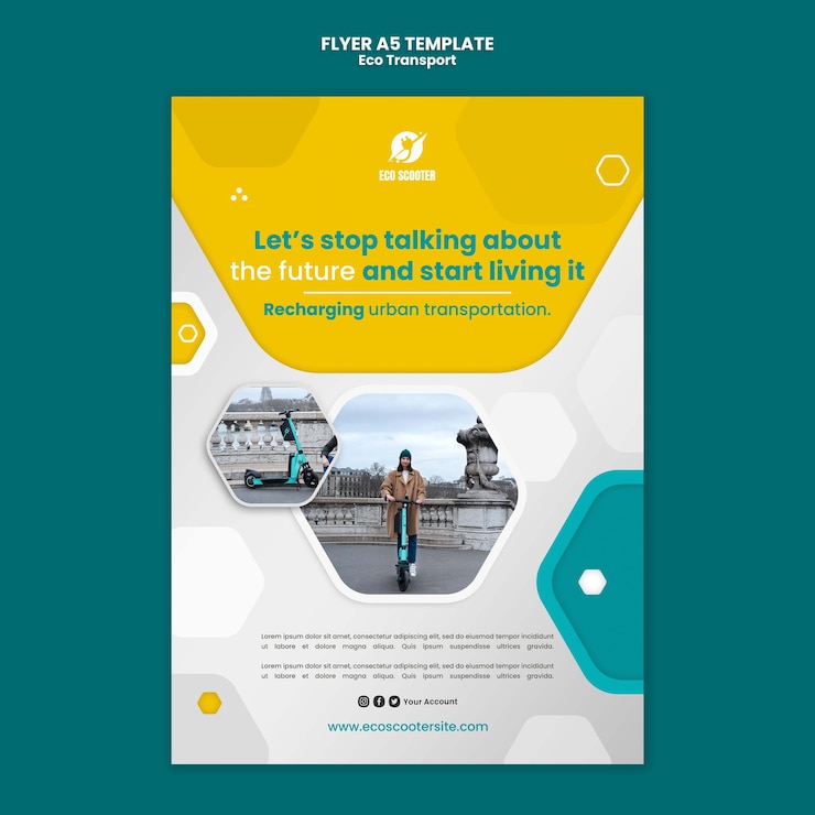 PSD gratuito modello di progettazione poster di trasporto ecologico