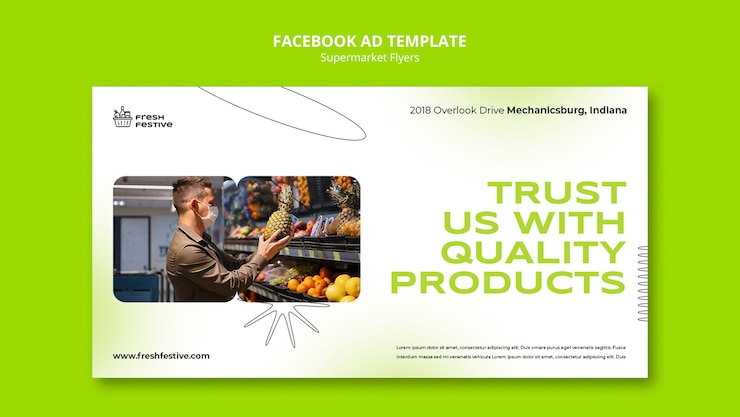 PSD gratuito modello di promozione sui social media aziendali del supermercato