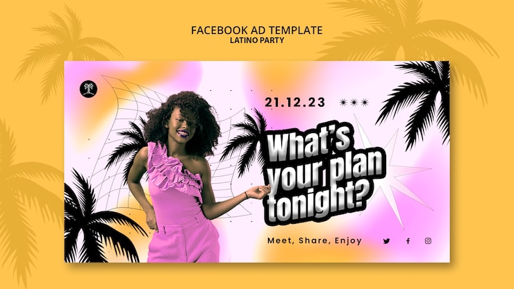 PSD gratuito modello di promozione sui social media per una festa a tema latino tropicale