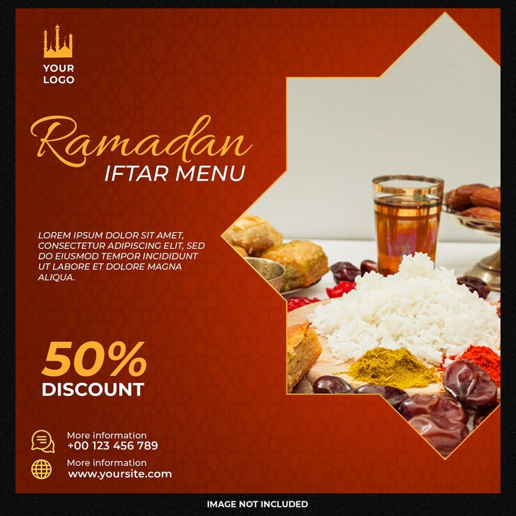 PSD gratuito modello di social media del menu ramadan iftar