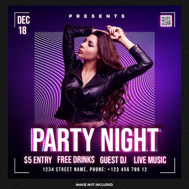 Modello di social media di Night Party