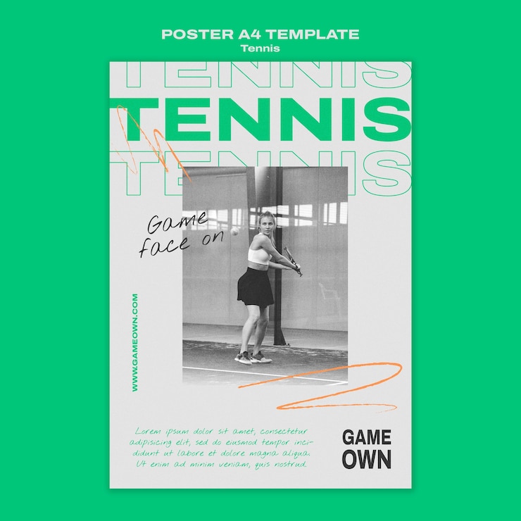 PSD gratuito modello di sport di tennis di design piatto