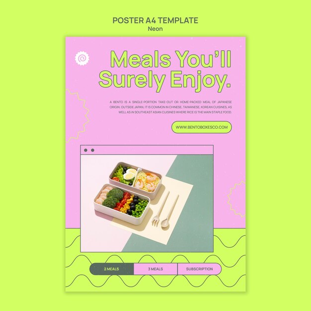 Modello di stampa di bento box al neon