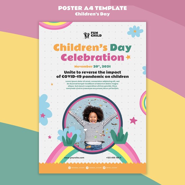 Modello di stampa divertente e colorato per la giornata dei bambini