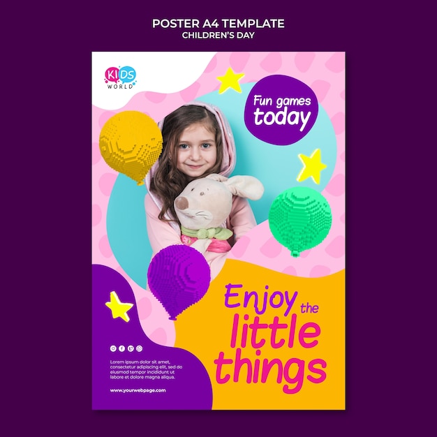 Modello di stampa divertente e colorato per la giornata dei bambini