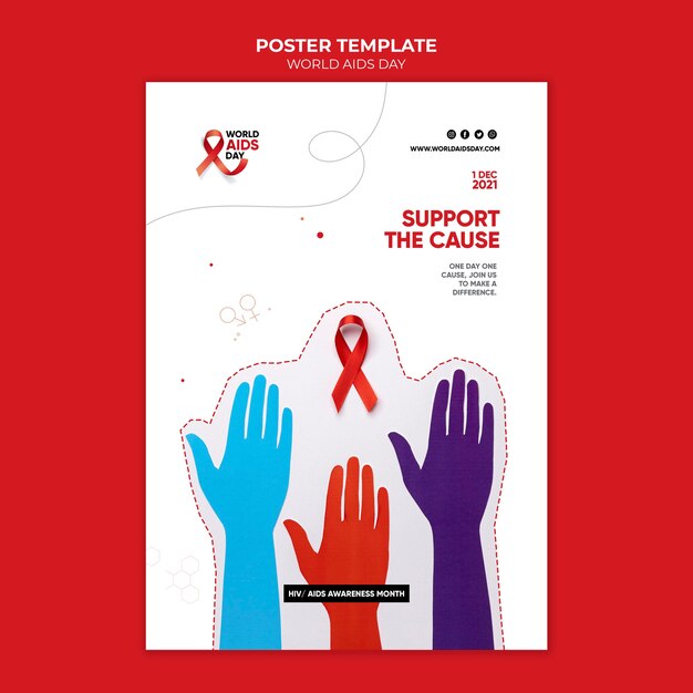 Modello di stampa per la giornata mondiale dell'AIDS con dettagli rossi