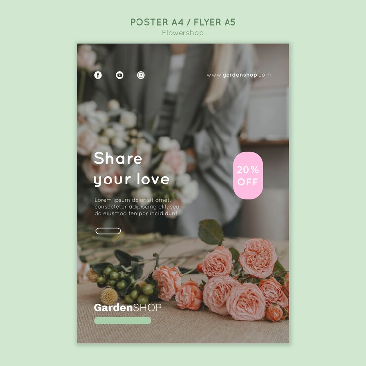PSD gratuito modello di stampa verticale del negozio di fiori