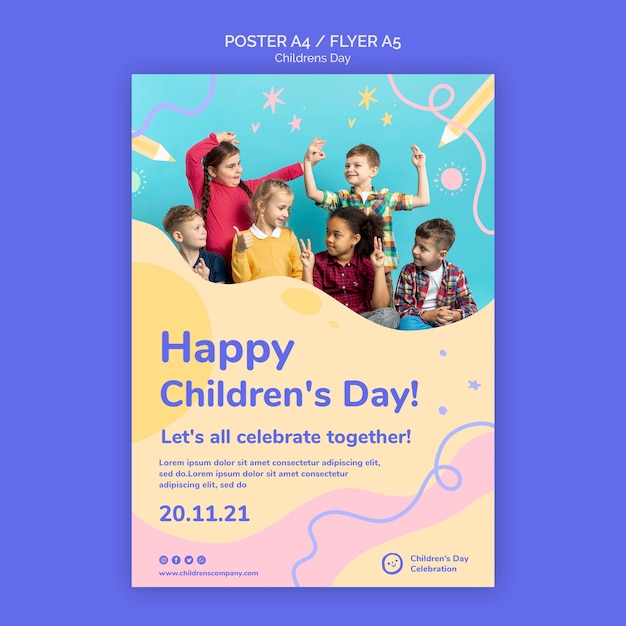Modello di stampa verticale per bambini con dettagli colorati