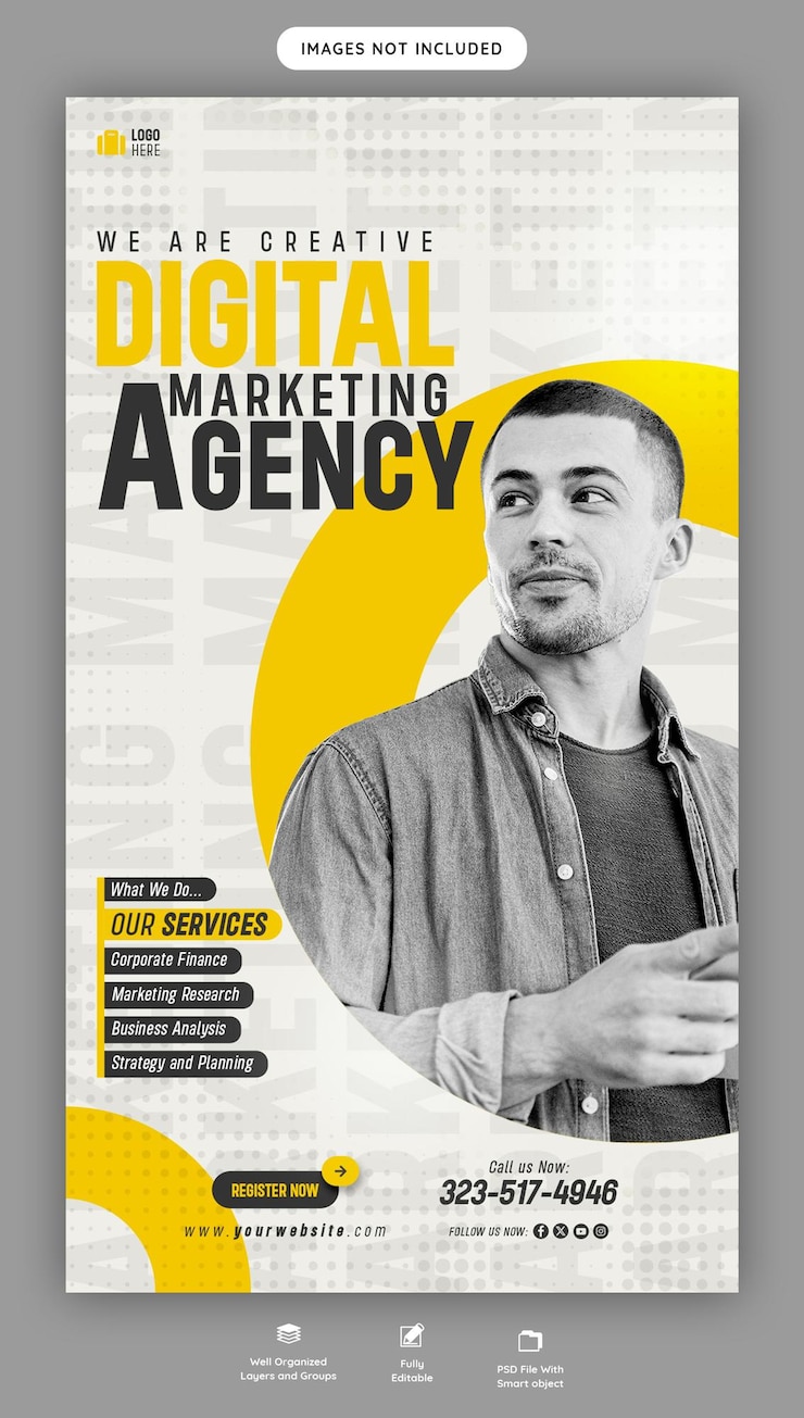 PSD gratuito modello di storia di facebook e instagram per agenzie di marketing digitale e aziende