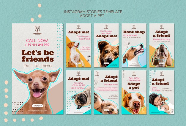 Modello di storie di Instagram con adozione di animali domestici