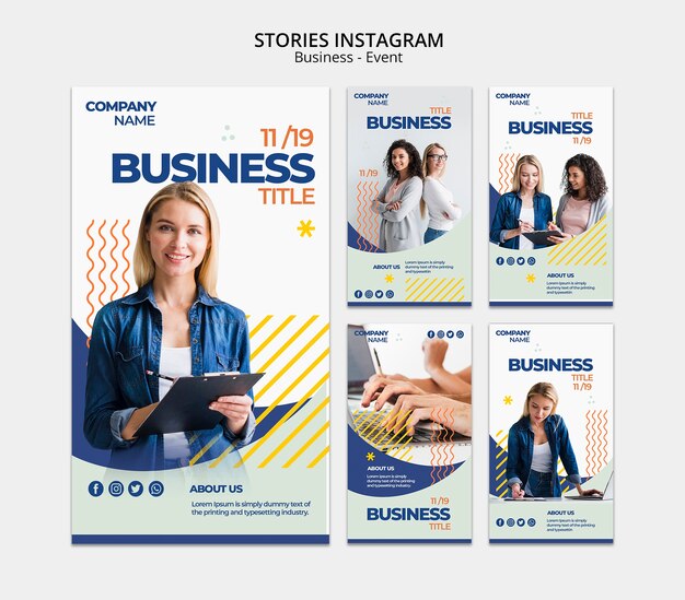 Modello di storie di Instagram con il concetto della donna di affari