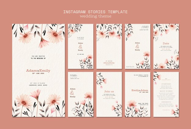 Modello di storie di Instagram con il concetto di matrimonio