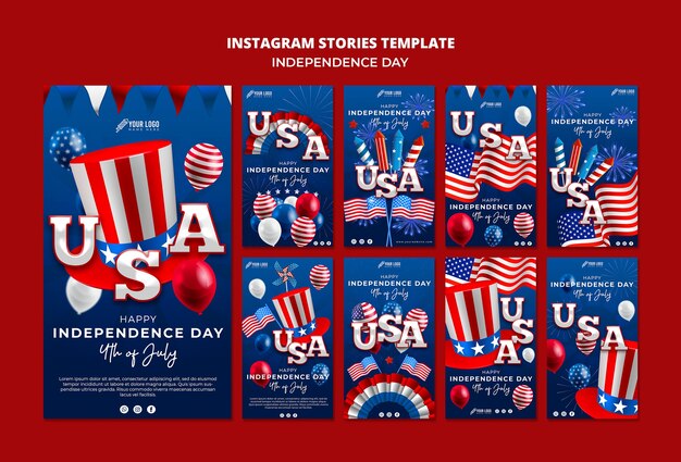 Modello di storie di instagram del 4 luglio