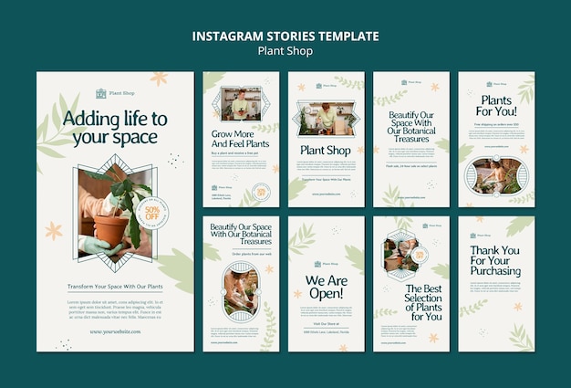 Modello di storie di instagram del negozio di piante