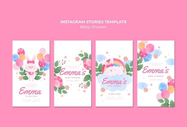 Modello di storie di instagram dell'acquazzone di bambino dell'acquerello