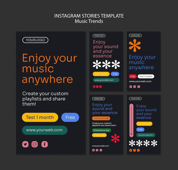 PSD gratuito modello di storie di instagram della piattaforma di streaming musicale