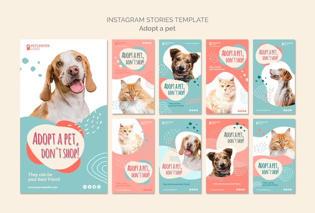 Modello di storie di instagram di adozione di animali domestici