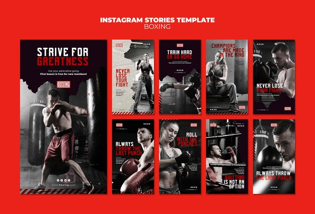 Modello di storie di instagram di annunci di boxe