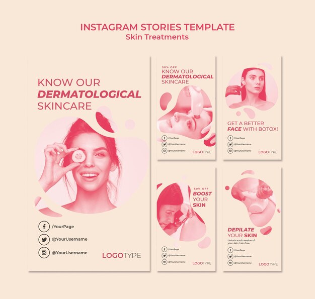 Modello di storie di instagram di concetto di trattamento della pelle