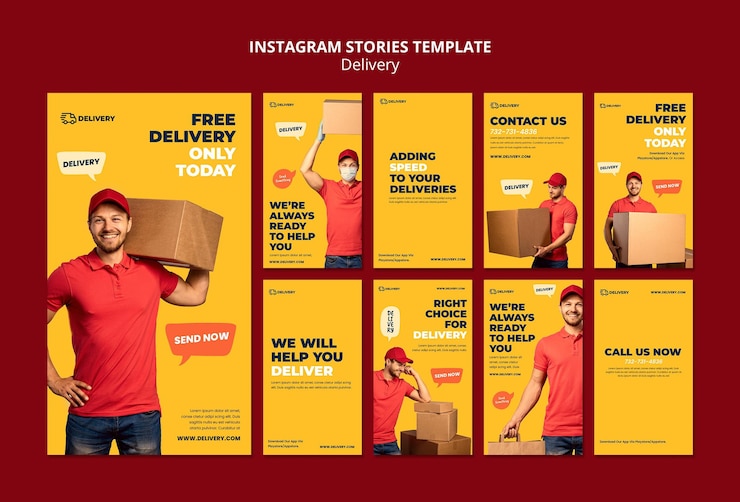 PSD gratuito modello di storie di instagram di consegna