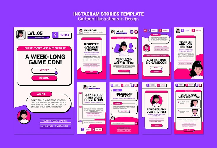 PSD gratuito modello di storie di instagram di illustrazioni del fumetto