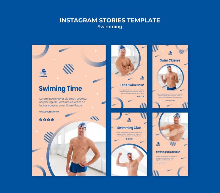 PSD gratuito modello di storie di instagram di nuoto