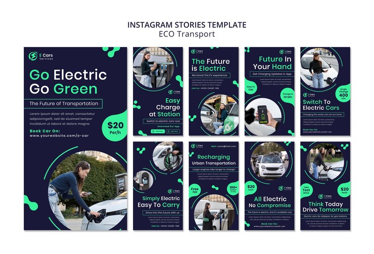 PSD gratuito modello di storie di instagram di trasporto ecologico di design piatto