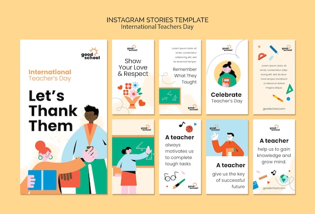Modello di storie di instagram per il giorno dell'insegnante di design piatto