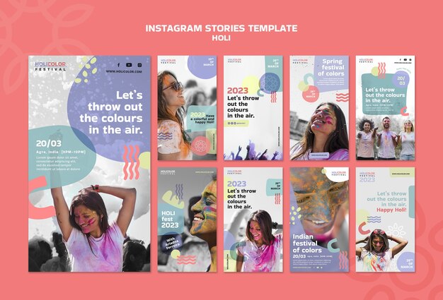 Modello di storie di instagram per la celebrazione del festival di Holi