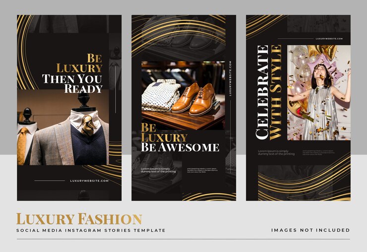 PSD gratuito modello di storie di social media di moda oro di lusso