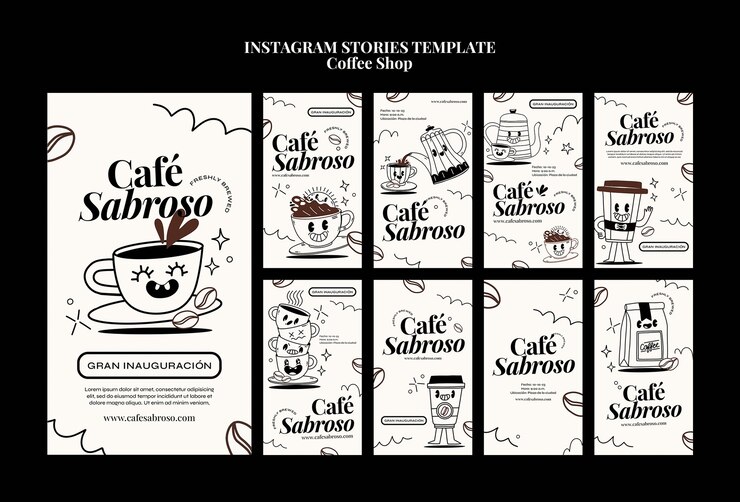 PSD gratuito modello di storie instagram di una caffetteria
