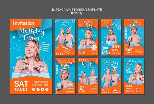 Modello di storie instagram festa di compleanno