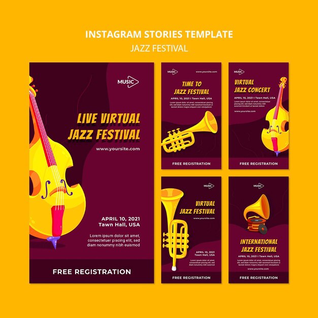Modello di storie instagram festival jazz virtuale