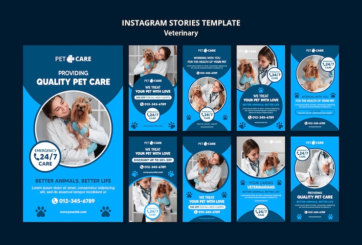 PSD gratuito modello di storie sui social media per la cura degli animali domestici di qualità