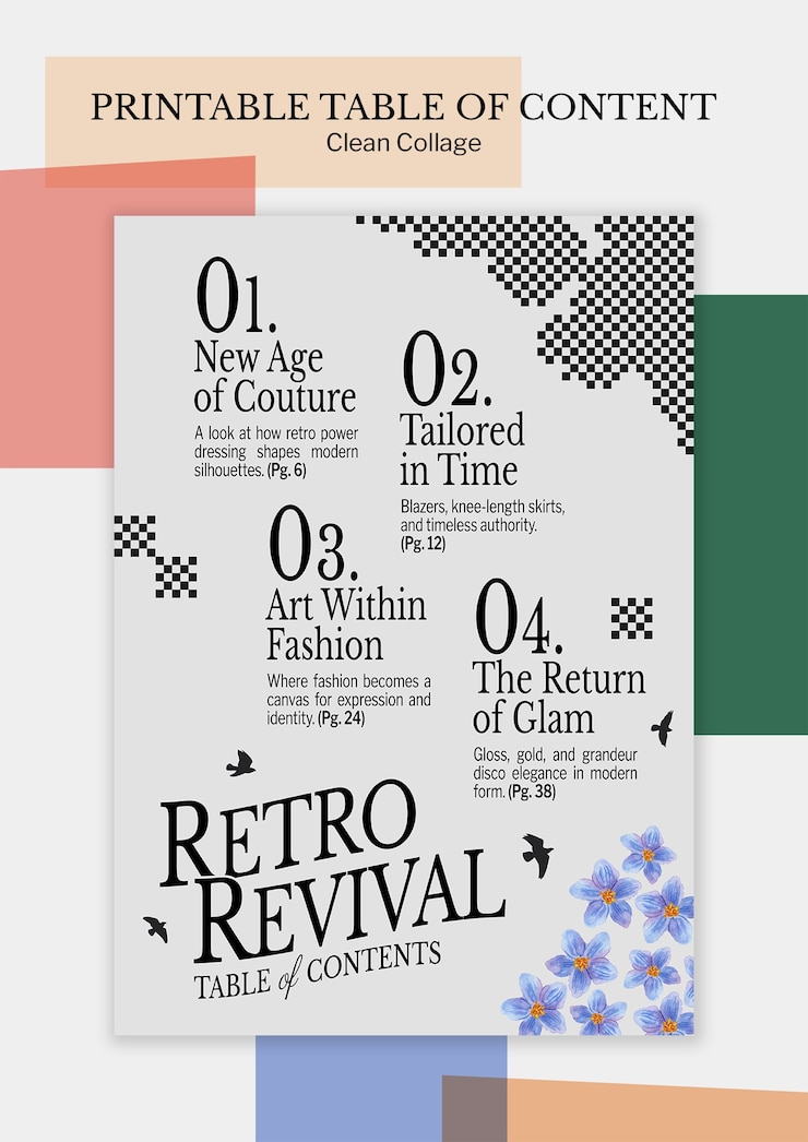PSD gratuito modello di tabella dei contenuti di revival retro