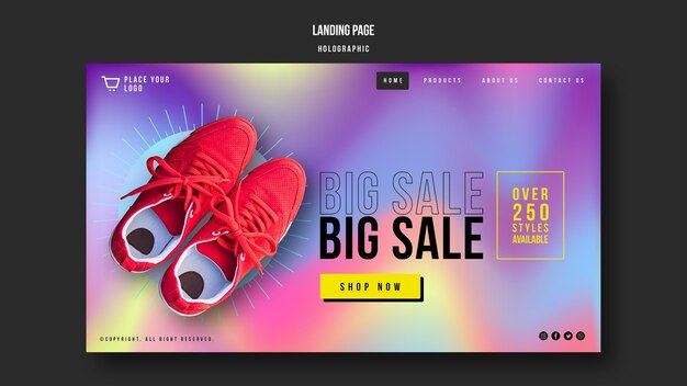 Modello di vendita di scarpe da ginnastica della pagina di destinazione