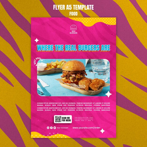 Modello di volantino a5 per hamburger reali